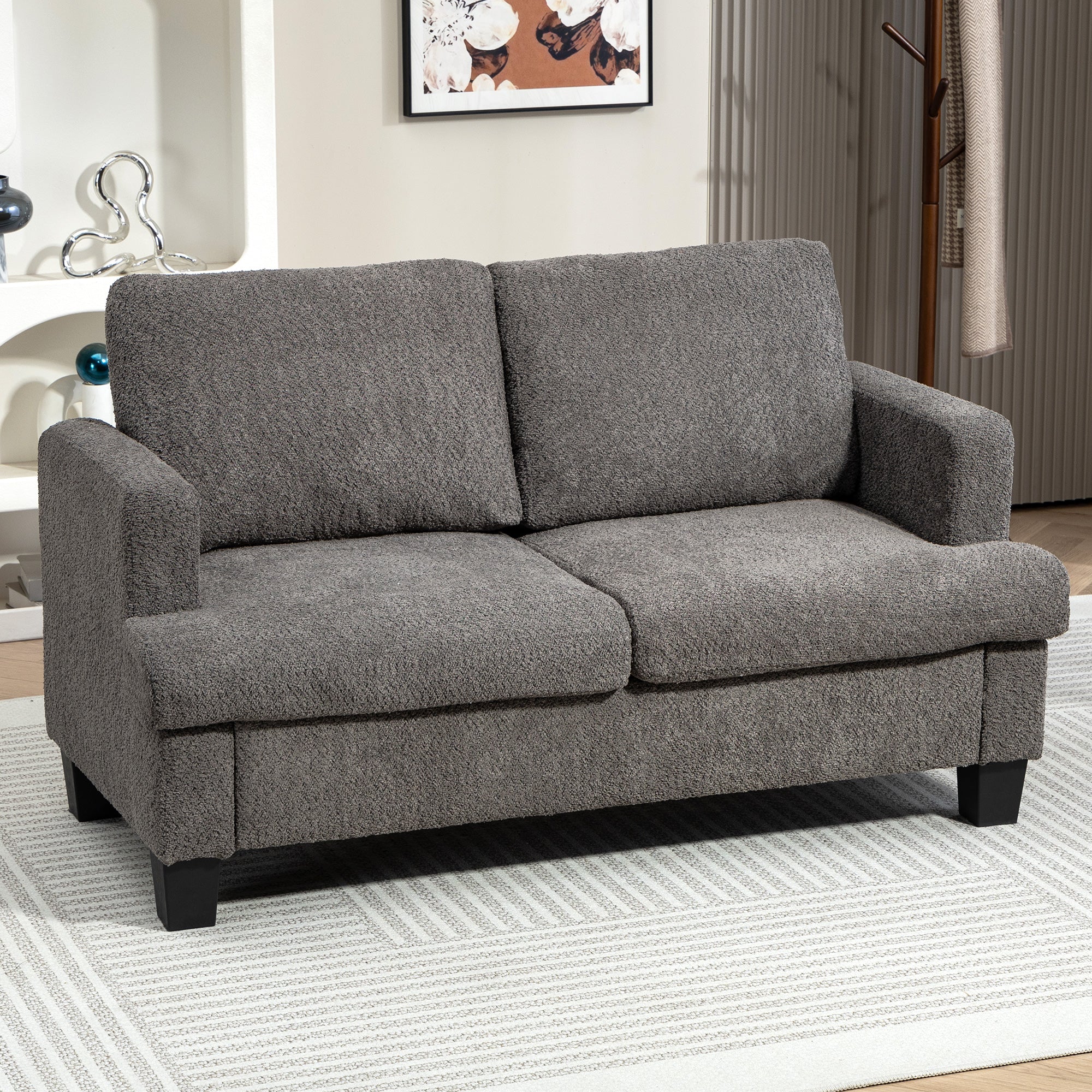54.3" Loveseat Sofa, 2 Seater Sofa with Removable Cushions, Small Couch with Solid Wood Frame for Living Room, Dark Grey