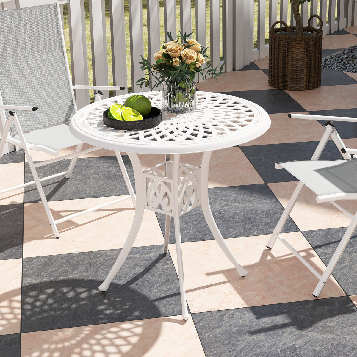 30-inch Round Patio Dining Table with Umbrella Hole Cast Aluminium Outdoor Bistro Table, Black