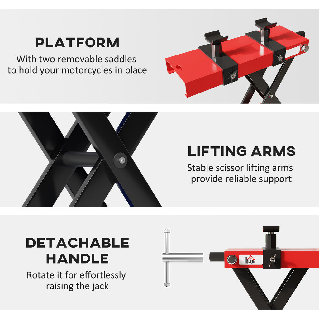 Motorcycle Scissor Lift Jack, 1100 lbs ATV Dirt Bike Stand, 3.7-15.7" Adjustable Height, Red
