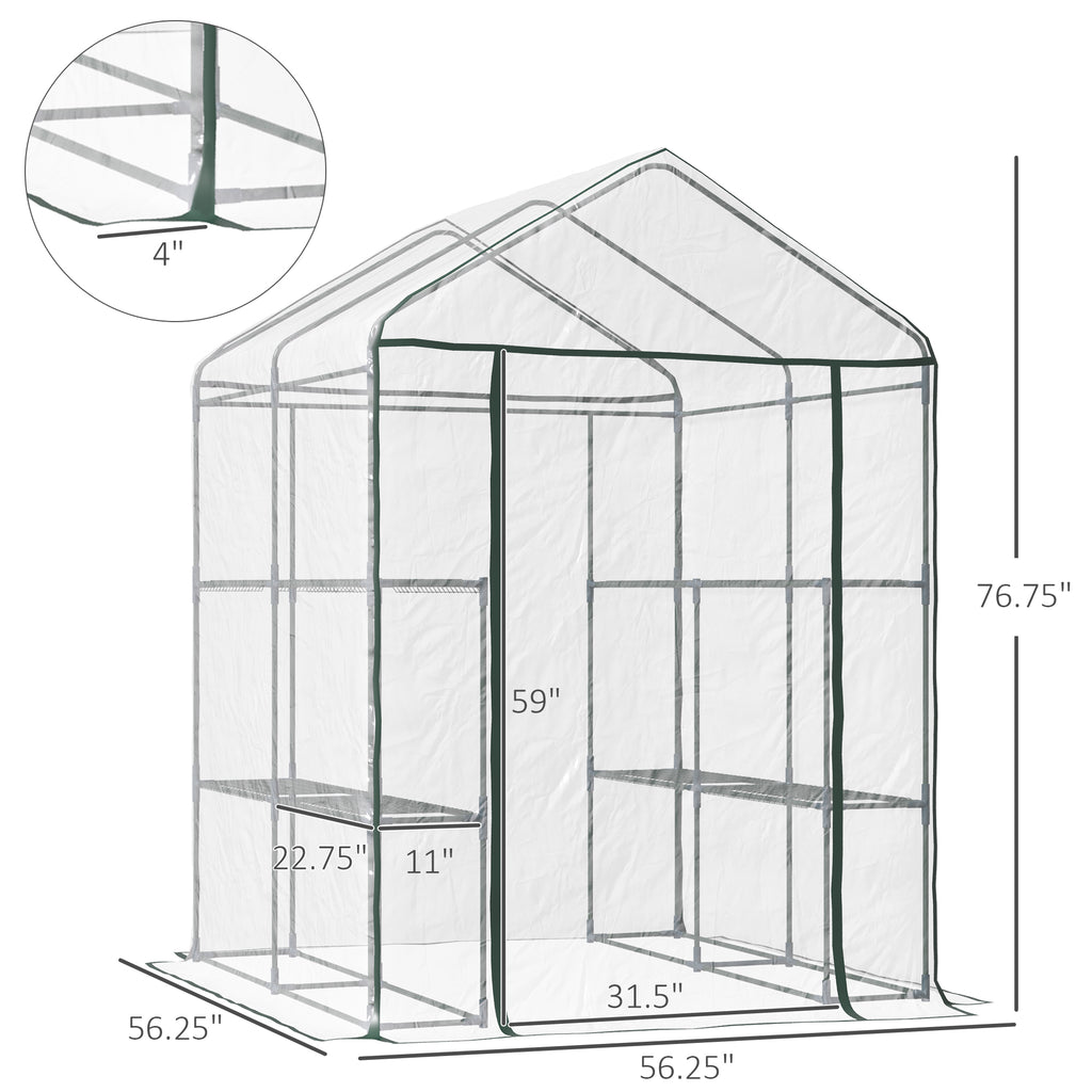 56" x 56" x 77" ውሽጢ ዝኣቱ ግሪንሃውስ፣ ተንቀሳቓሲ ኣታኽልቲ ዘርኢ ማዕበሊ ቤት ምስ 8 መደርደሪ፣ ደገ ኣታኽልቲ ዕብየት ሞቃዊ ቤት፣ PVC መከዳኒ፣ ጽሩይ ቀለም