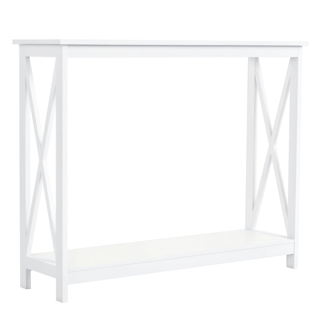 40" Console Table, 2 Tier X-Design Narrow Entryway Table with Storage Shelf for Behind Couch, Living Room, Hallway, White
