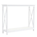 40" Console Table, 2 Tier X-Design Narrow Entryway Table with Storage Shelf for Behind Couch, Living Room, Hallway, White