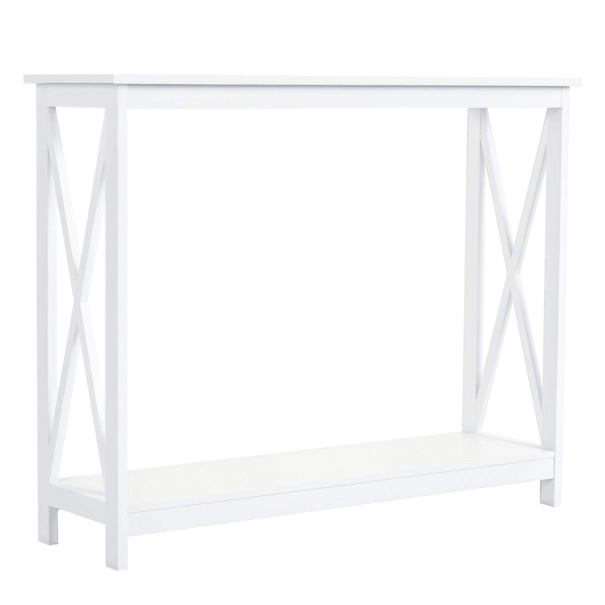 40" Console Table, 2 Tier X-Design Narrow Entryway Table with Storage Shelf for Behind Couch, Living Room, Hallway, White