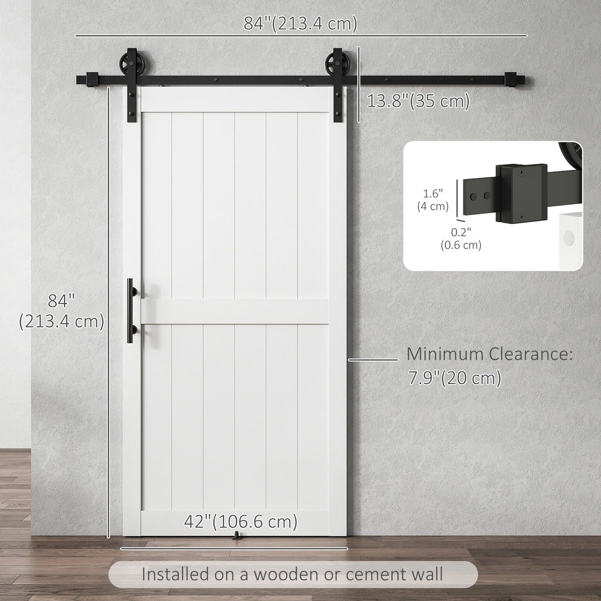 42inx84in Barn Door with 7FT Sliding Door Hardware Kit, Handle, Upgraded Rollers and Floor Guide, Waterproof, White