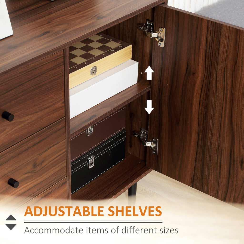 Kitchen Storage Sideboard, Buffet Cabinet with 2 Cupboard, 3 Drawers and Adjustable Shelves for Living Room Rustic Brown