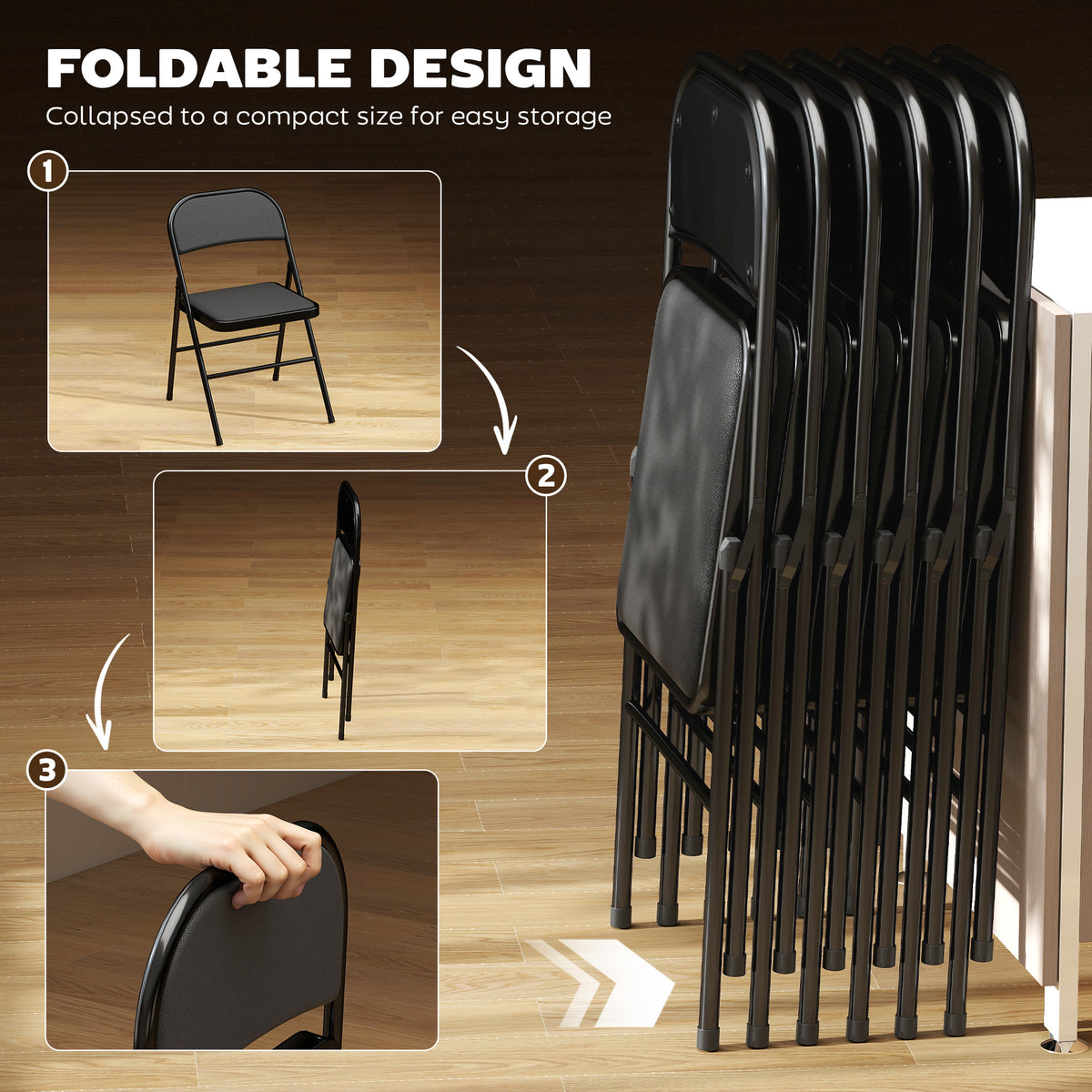 Set of 4 Metal Foldable Chairs, PU Leather Padded Folding Chairs with Cushion Seat and Open Back for Indoor, White