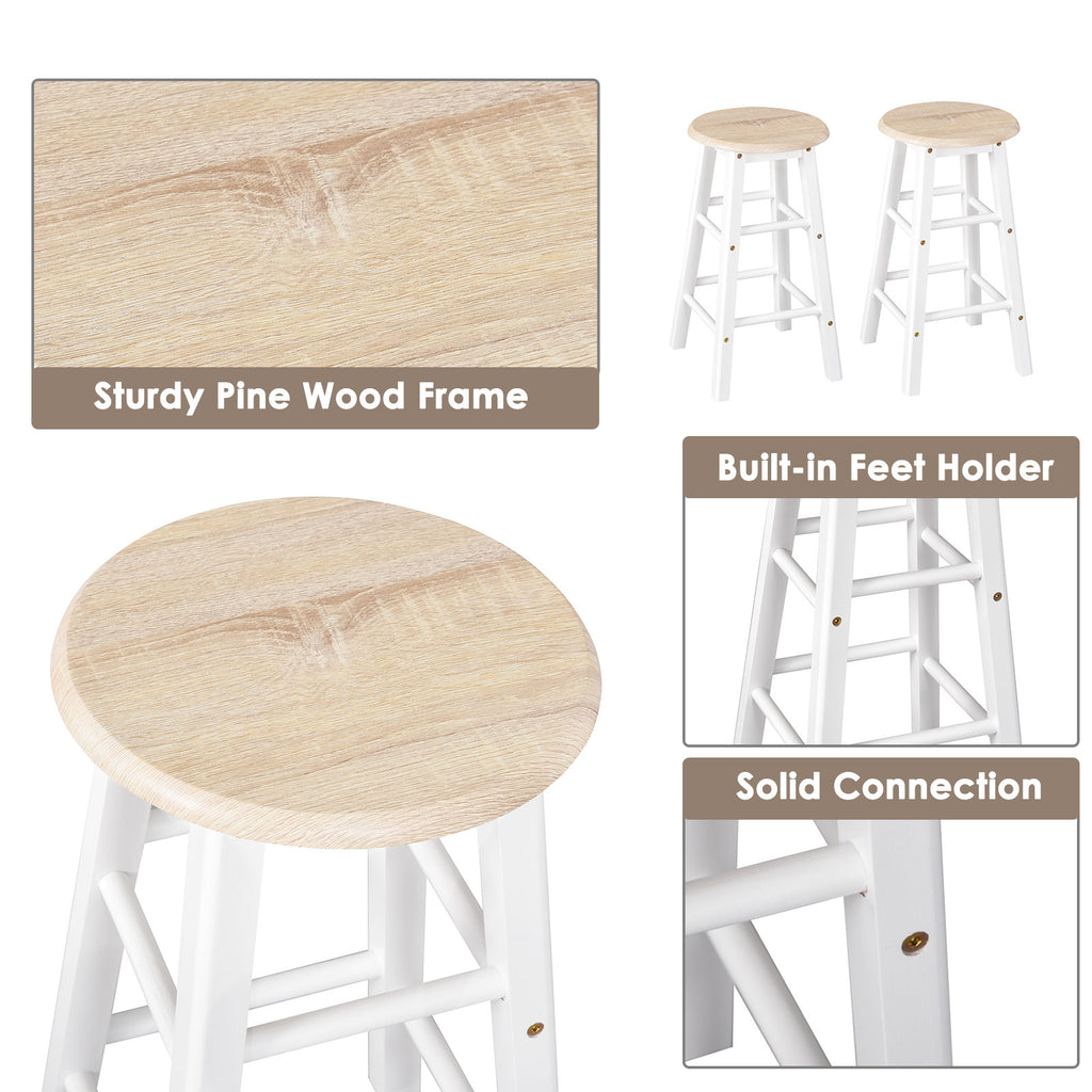Kitchen Trolley 3 Piece Kitchen Cart Set Drop Leaf Breakfast Table and 2 Stools w/ Rolling Wheels & Towel Bars, Wood & White