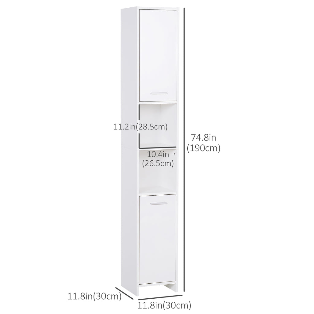 Tall Bathroom Vanities, Narrow Bathroom Cabinets with 2 Doors, Open Compartment and Adjustable Shelves, White