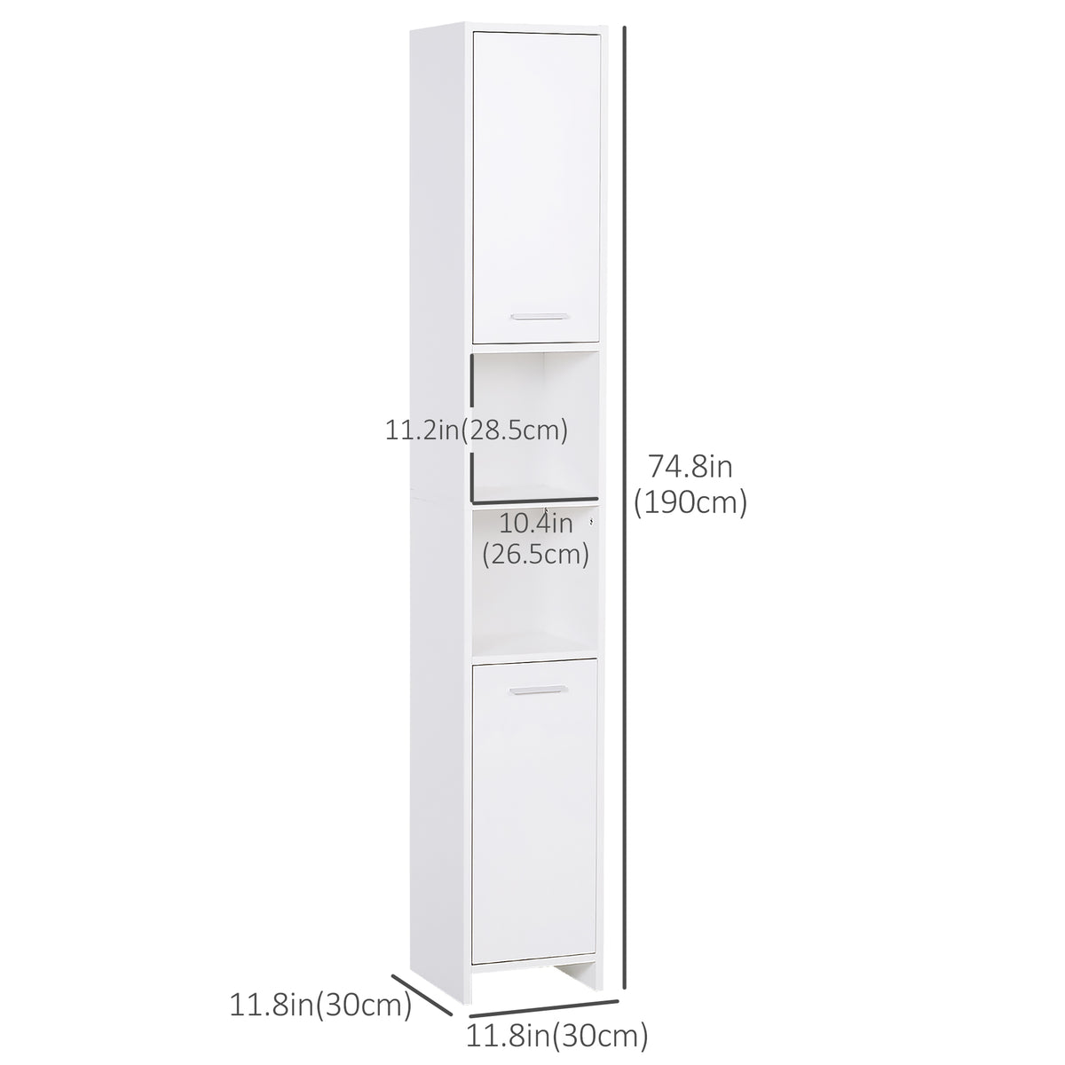 Tall Bathroom Vanities, Narrow Bathroom Cabinets with 2 Doors, Open Compartment and Adjustable Shelves, White