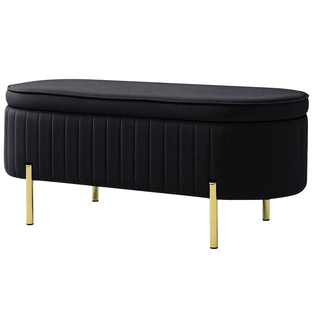 Upholstered Bedroom Bench, Channel Tufted Ottoman Bench with Thick Padding and Metal Legs, Grey