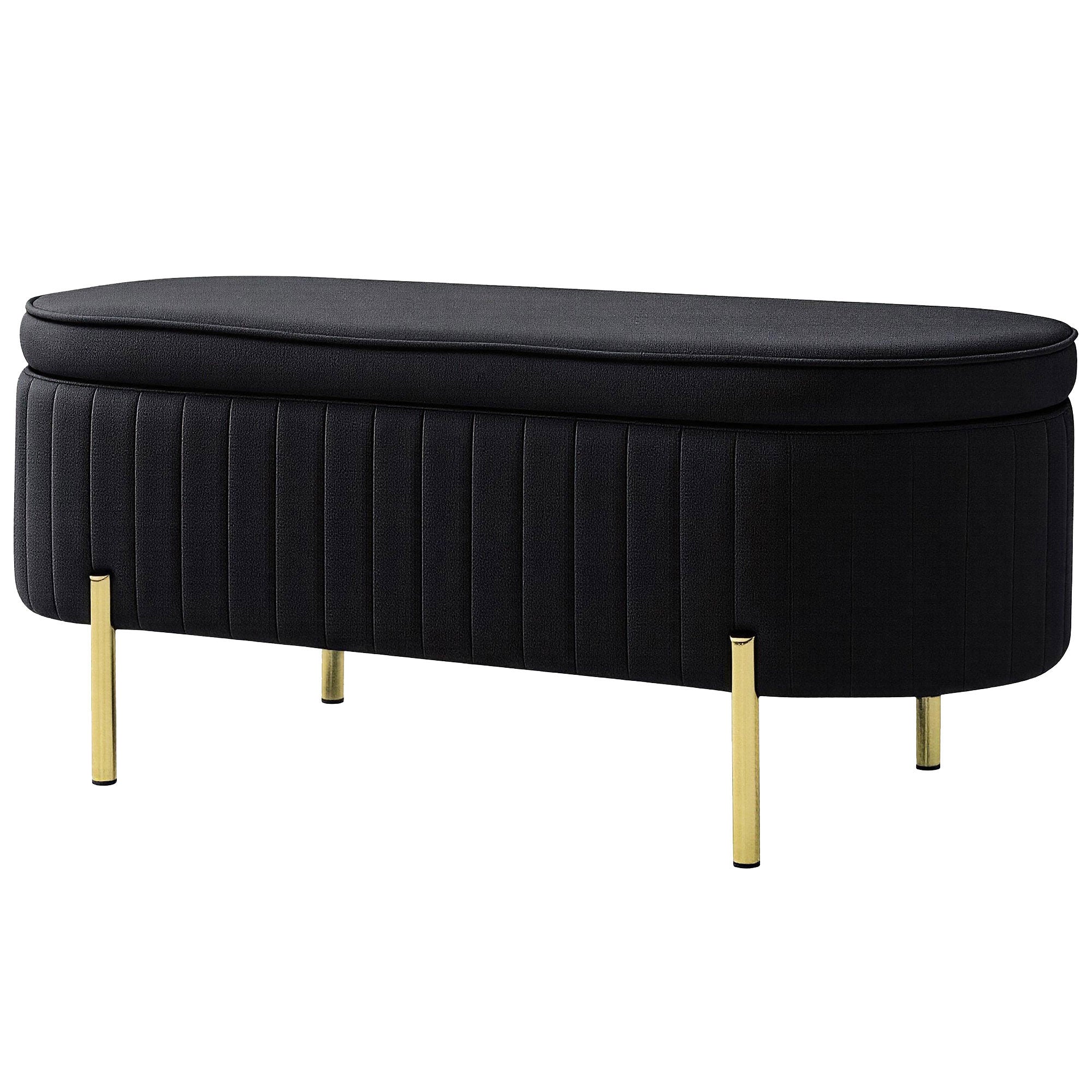 Upholstered Bedroom Bench, Channel Tufted Ottoman Bench with Thick Padding and Metal Legs, Grey