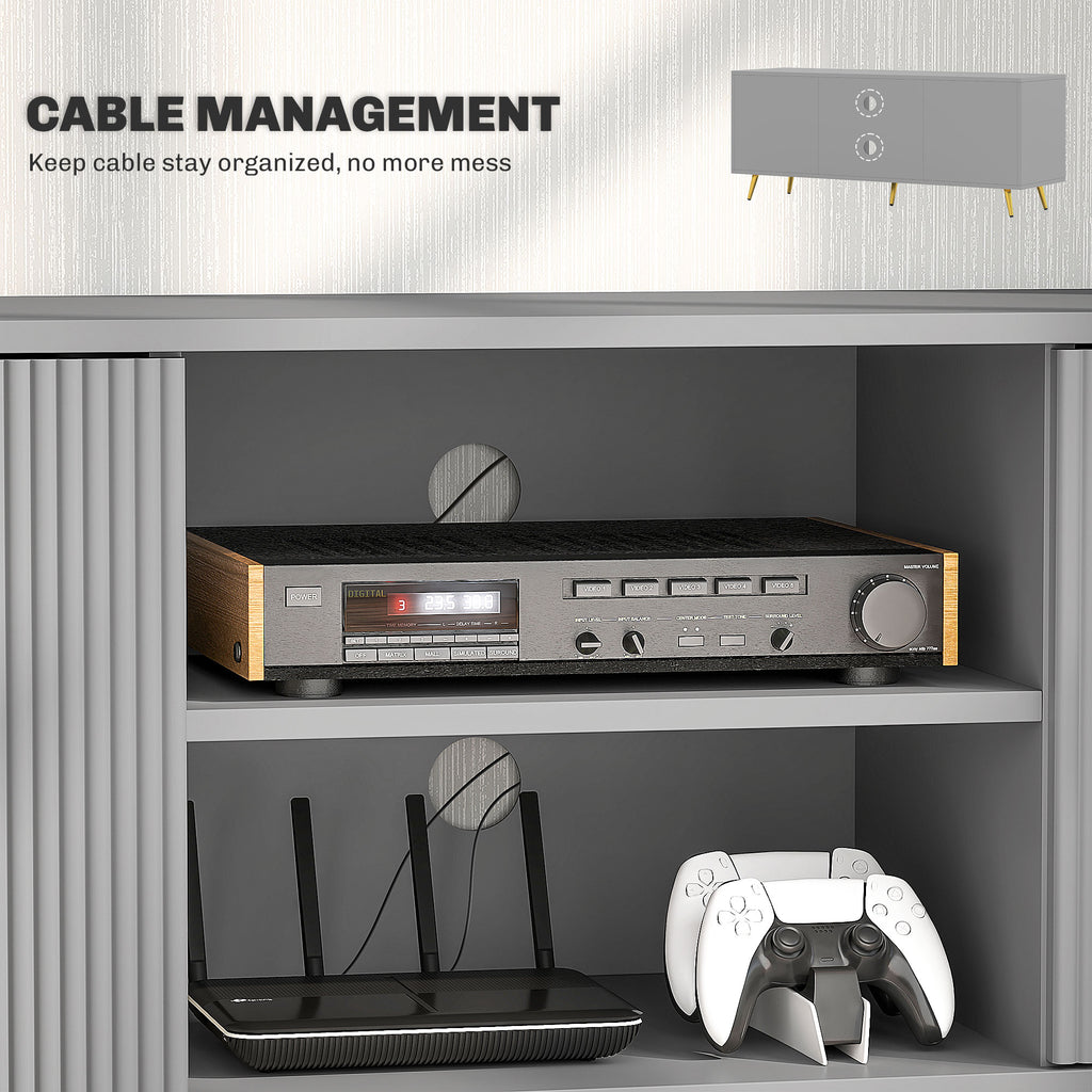 TV Stand with Storage for 55 Inch TV, Modern TV Cabinet with 2 Open Shelves and 2 Cabinets for Living Room, White