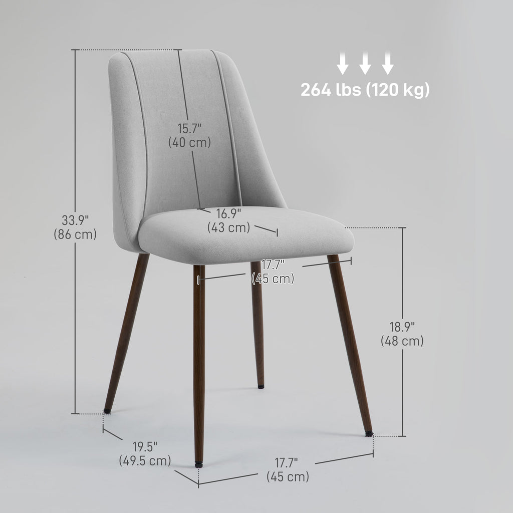 Upholstered Dining Chairs Set of 4, Velvet Accent Chair with Back and Wood-grain Steel Leg for Kitchen, Grey