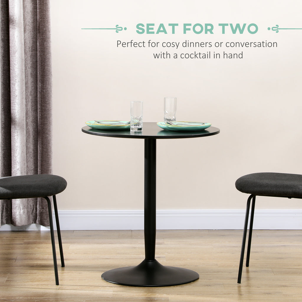 Modern Kitchen Table for 2 People, Round Dining Table with Steel Base for Living Room, Dining Room, Black