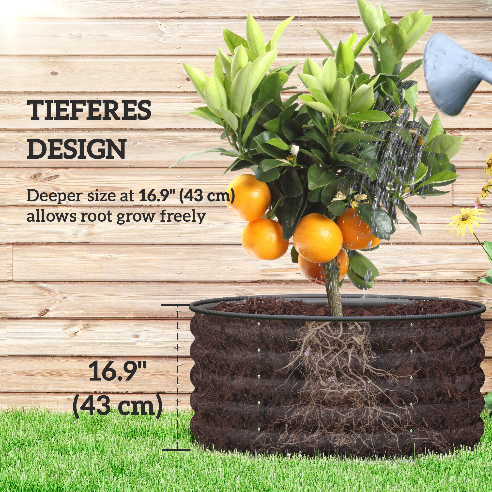 Galvanized Raised Flower Bed, 4 x 4 x 1.5 ft Outdoor Metal Raised Bed with Safety Edging and Gloves, Dark Grey