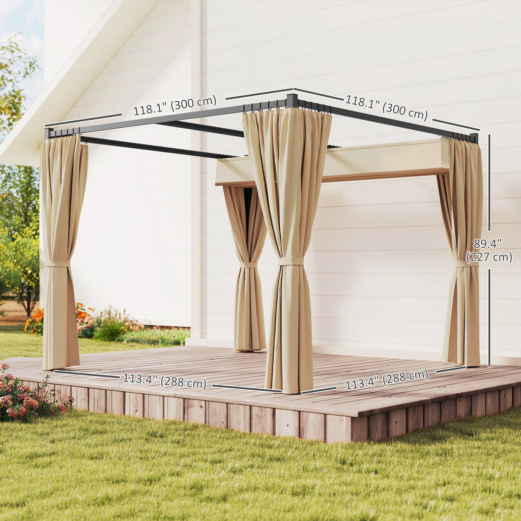 10' x 10' ክሳብ ዝምለስ ዝኽእል ፐርጎላ ሽፋን ምስ ጎንጎን መከላኸሊ፣ ብረታዊ ደጋዊ ጋዜቦ ጽላል መከላኸሊ፣ ቢጅ ቀለም