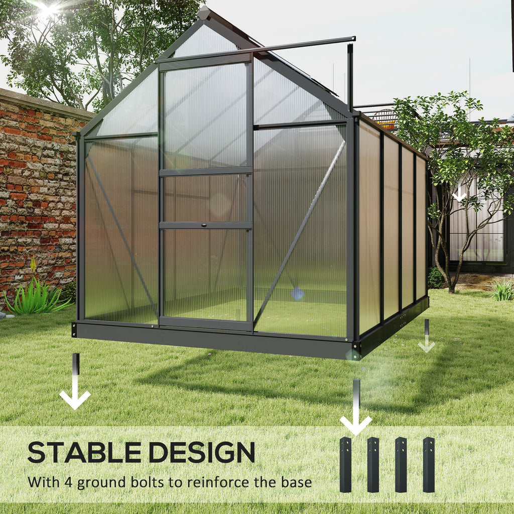 Greenhouse Garden, Green House, Outdoor Greenhouse Kit, PC Board with Sliding Door, 6.2' x 8.3' x 6.6', Grey