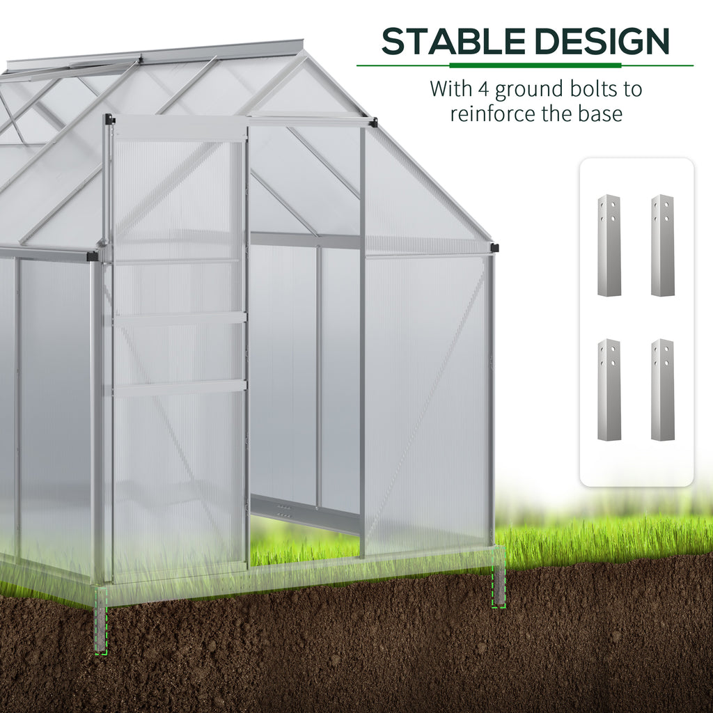 6' x 12' x 6.5' Walk-in Greenhouse, Polycarbonate Greenhouse with Adjustable Roof Vent, Base, Sliding Door, Clear