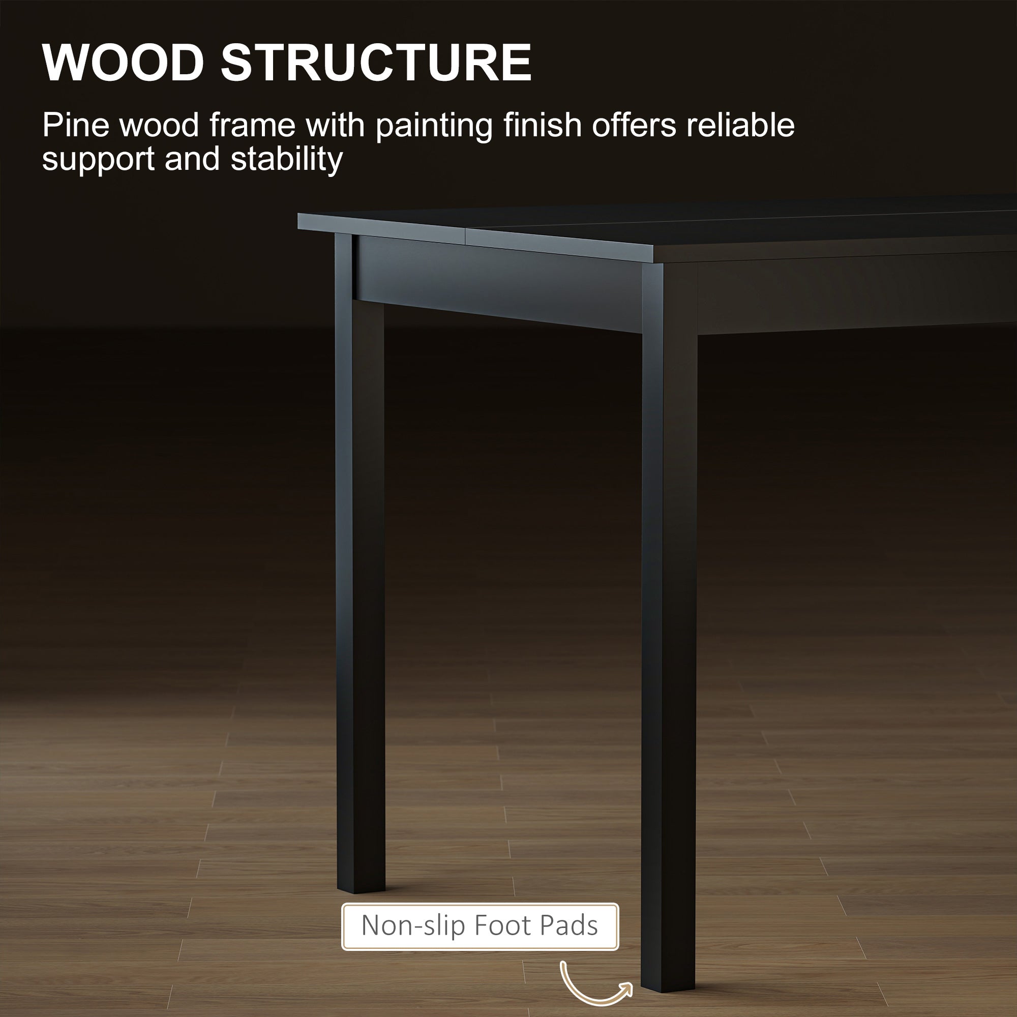 47" x 30" Dining Table, Farmhouse Dining Room Table with Pine Wood Frame, Space Saving Kitchen Table, Black