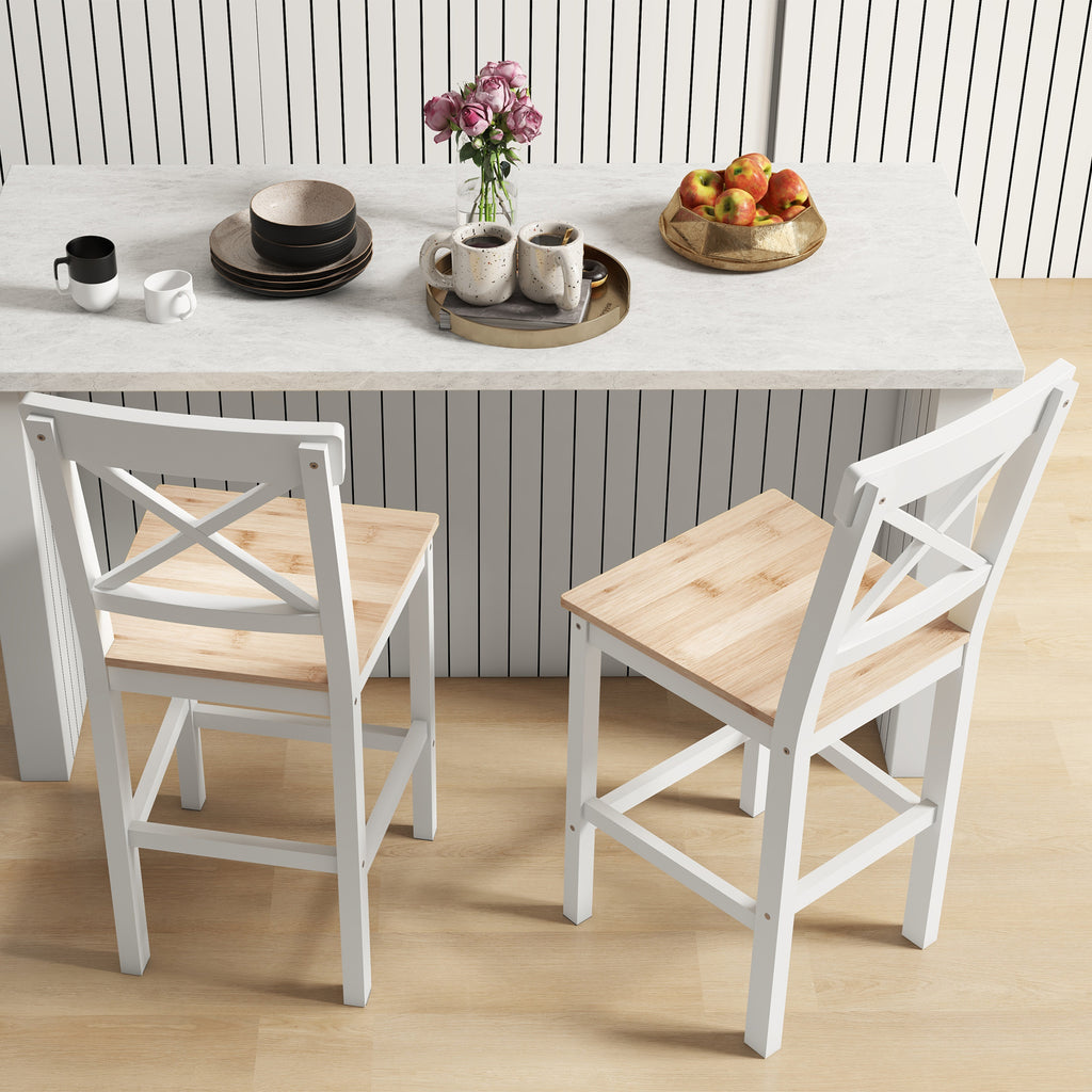 Counter Height Stools Set of 2, Farmhouse Bar Stools with Backs, Solid Wood Counter Stools for Kitchen Island