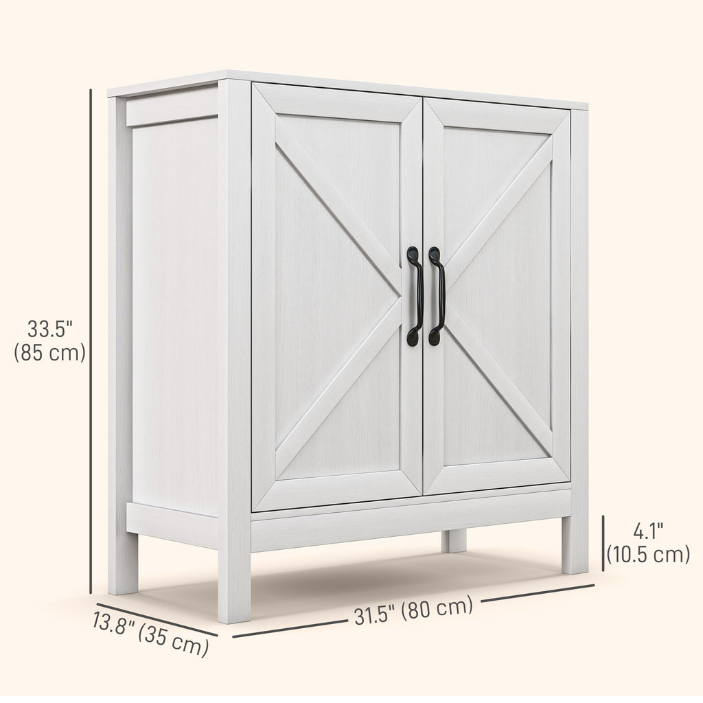 Sideboard Buffet, Kitchen Storage Cabinet with Barn Door and Adjustable Shelves, Storage Pantry, White Wood Grain