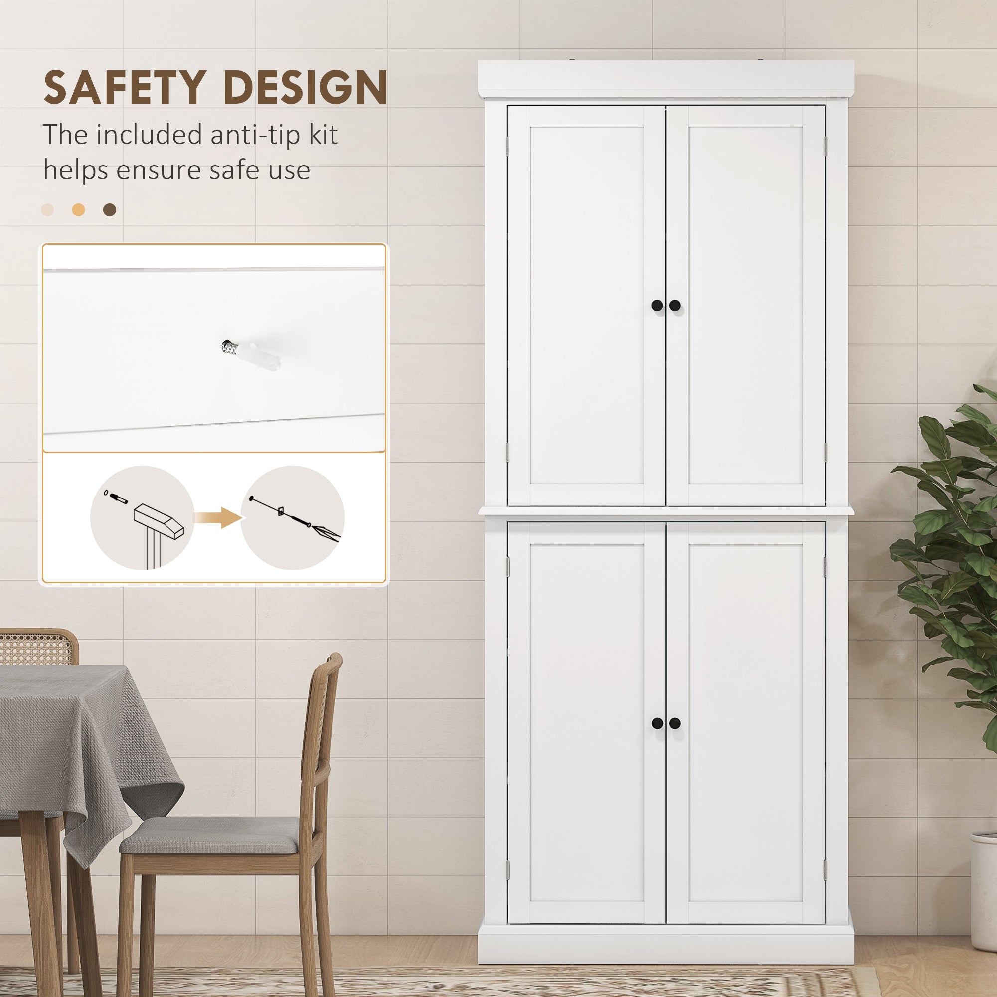 72.5" Freestanding Kitchen Pantry Cabinet with 4 Doors, Black