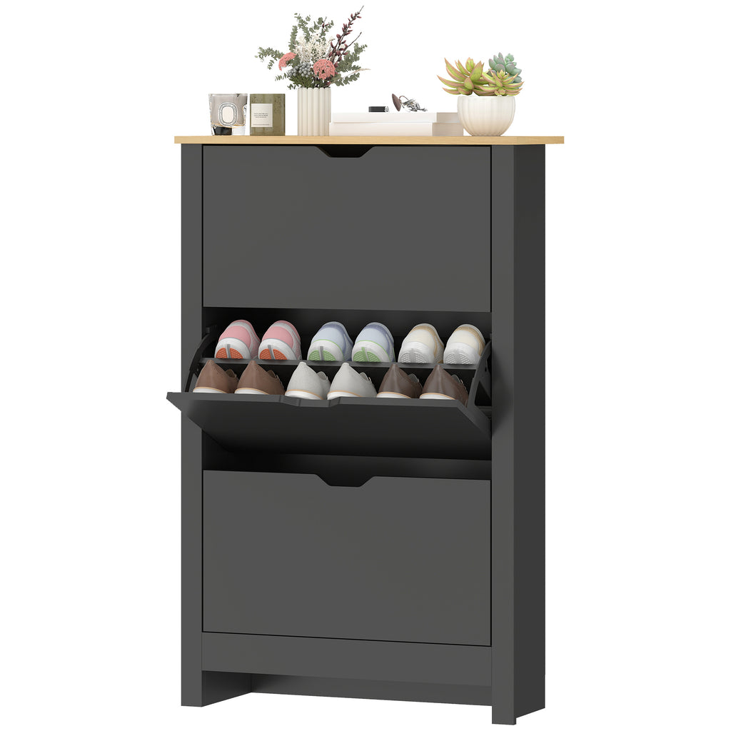 Shoe Storage Cabinet with 2 Flip Drawers and Adjustable Shelves for 6-12 Pairs of Shoes, White