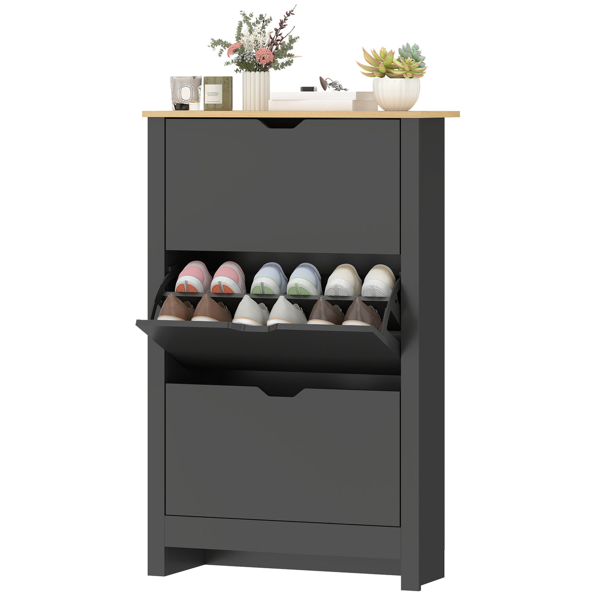 Shoe Storage Cabinet with 2 Flip Drawers and Adjustable Shelves for 6-12 Pairs of Shoes, White
