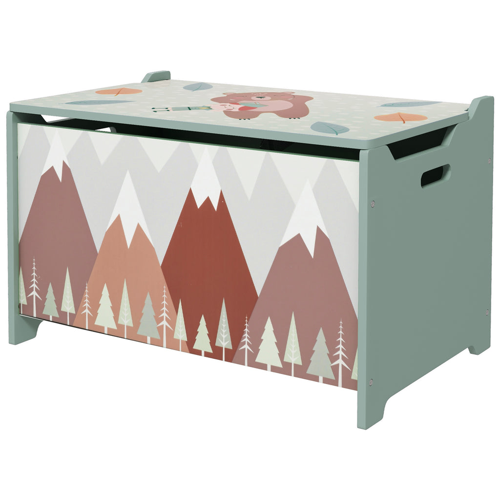 Qaba Toy Box, Kids Storage Chest with Lid, Safety Hinges and Groove Handles, Toy Storage Organizer with Mountain Pattern for Boys, Girls, Green