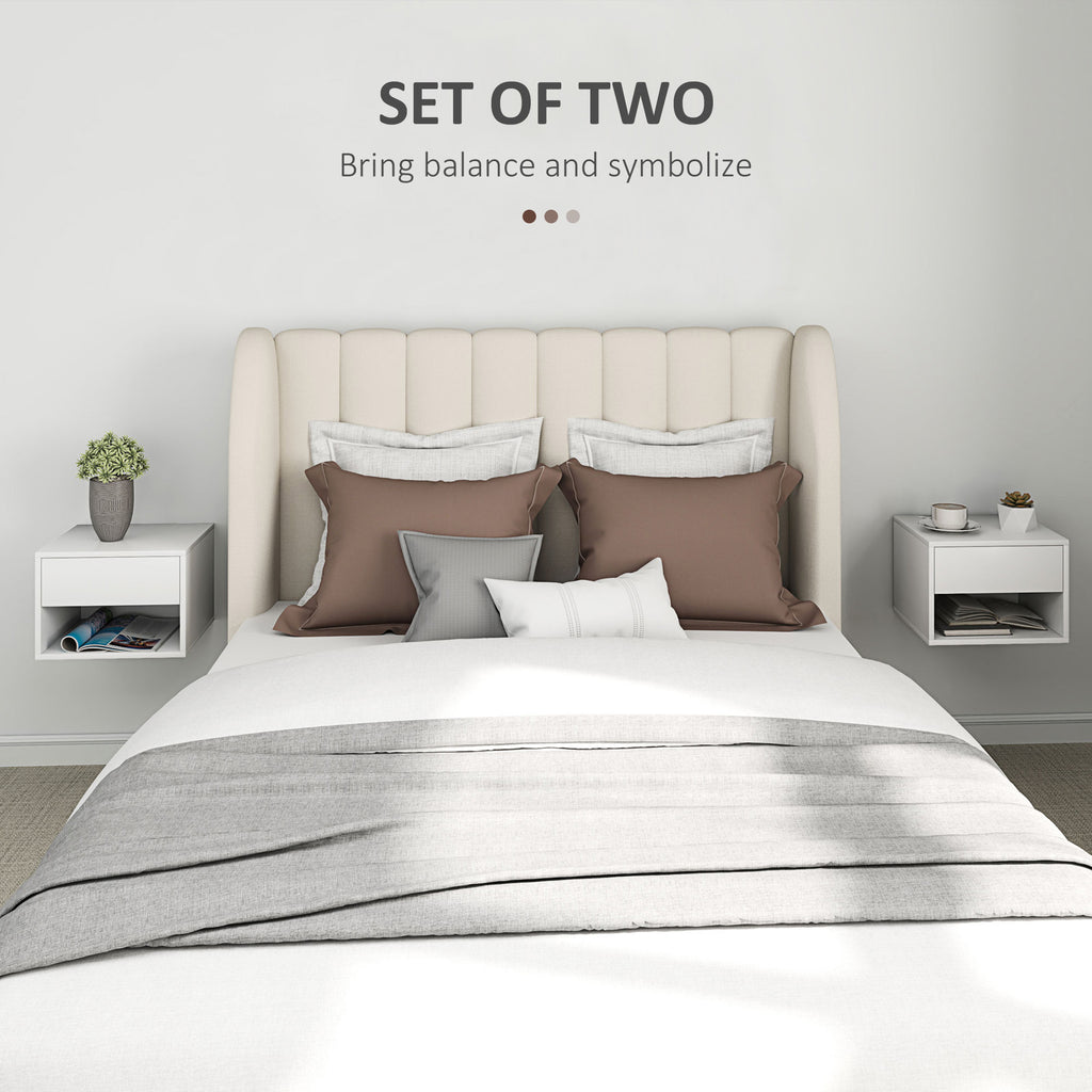 Floating Nightstand Set of 2, Wall Mounted Bedside Table with Drawer for Bedroom, White
