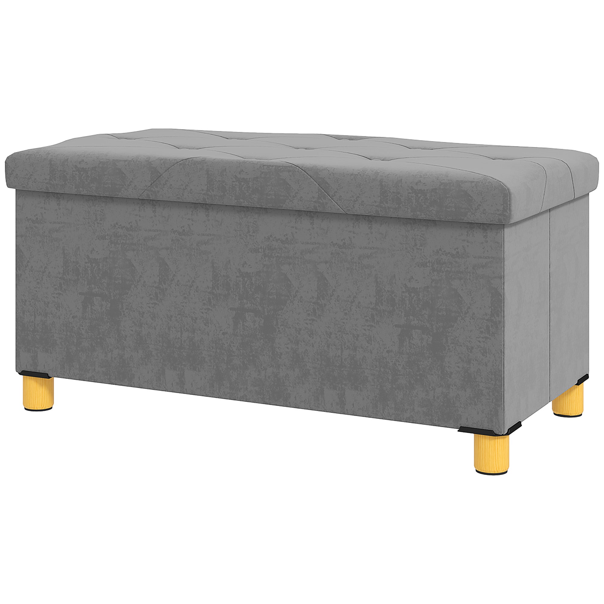 Storage Ottoman Bench, Velvet Upholstered Foldable Ottoman Footrest, Foot Stool with Wood Legs for Living Room, Bedroom