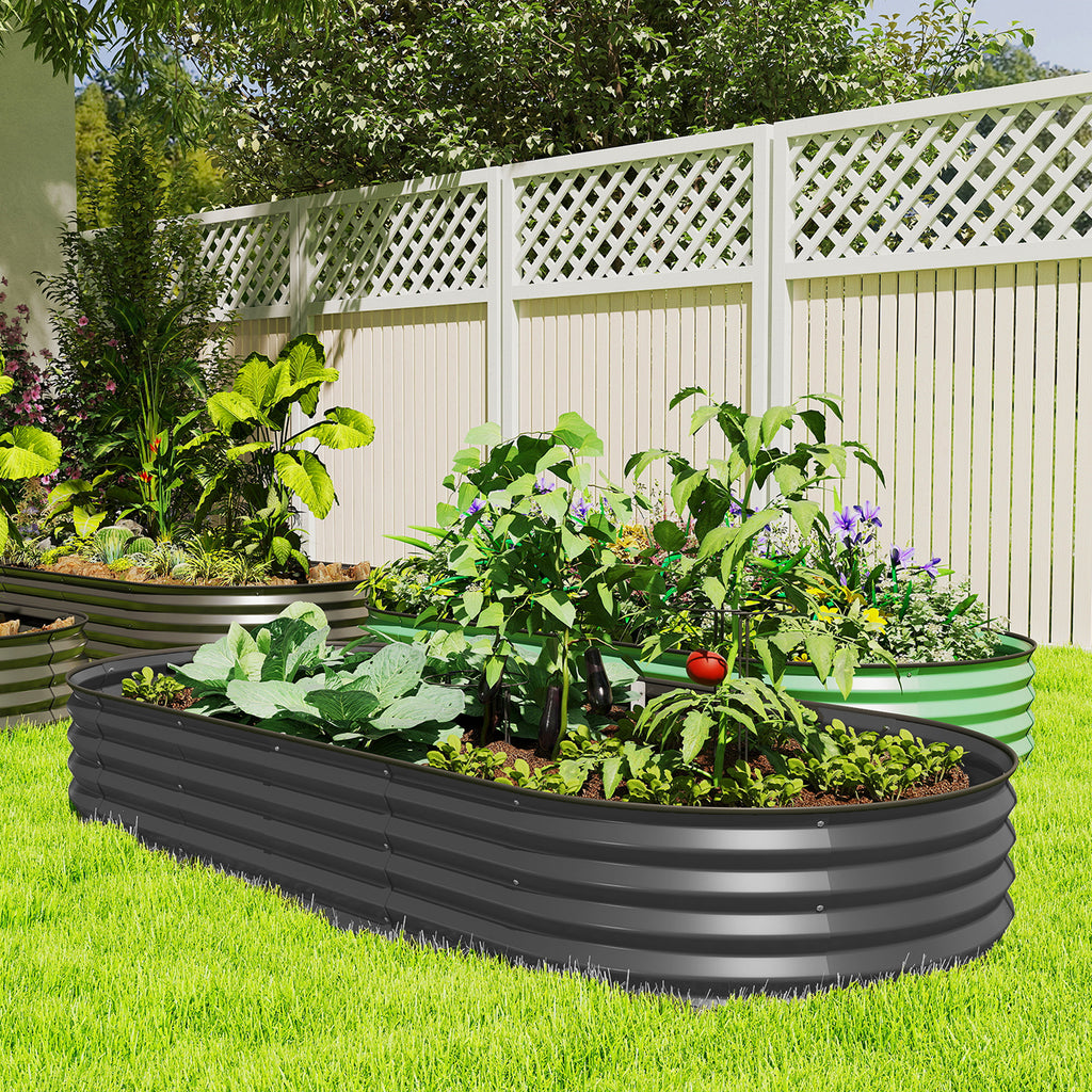 صندوق زراعة خارجي كبير 6' × 3' × 1'، حوض حديقة مرتفع مجلفن مع وتد نبات معدني، رمادي داكن