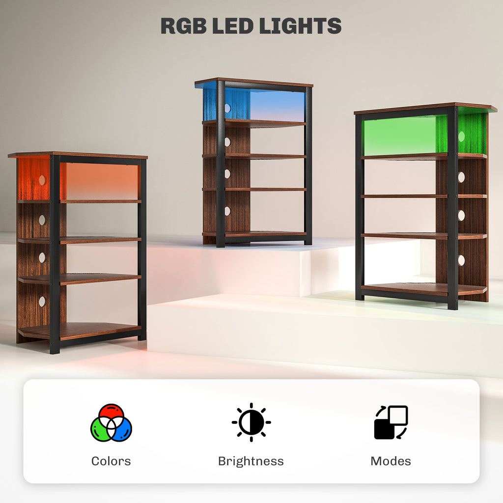 TV Stand for TVs up to 29", Entertainment Center with 4-Tier Storage Shelves and LED Lights for Living Room