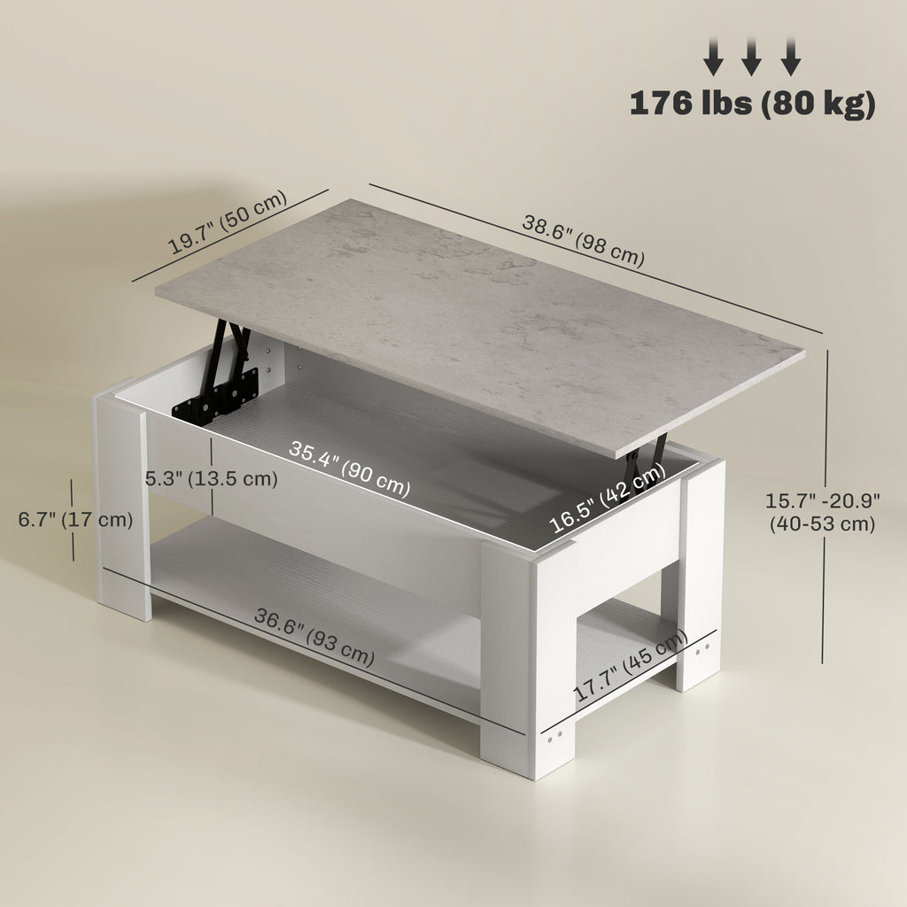 Lift Top Coffee Table with Hidden Storage Compartment and Open Shelf, Center Table for Living Room, Grey