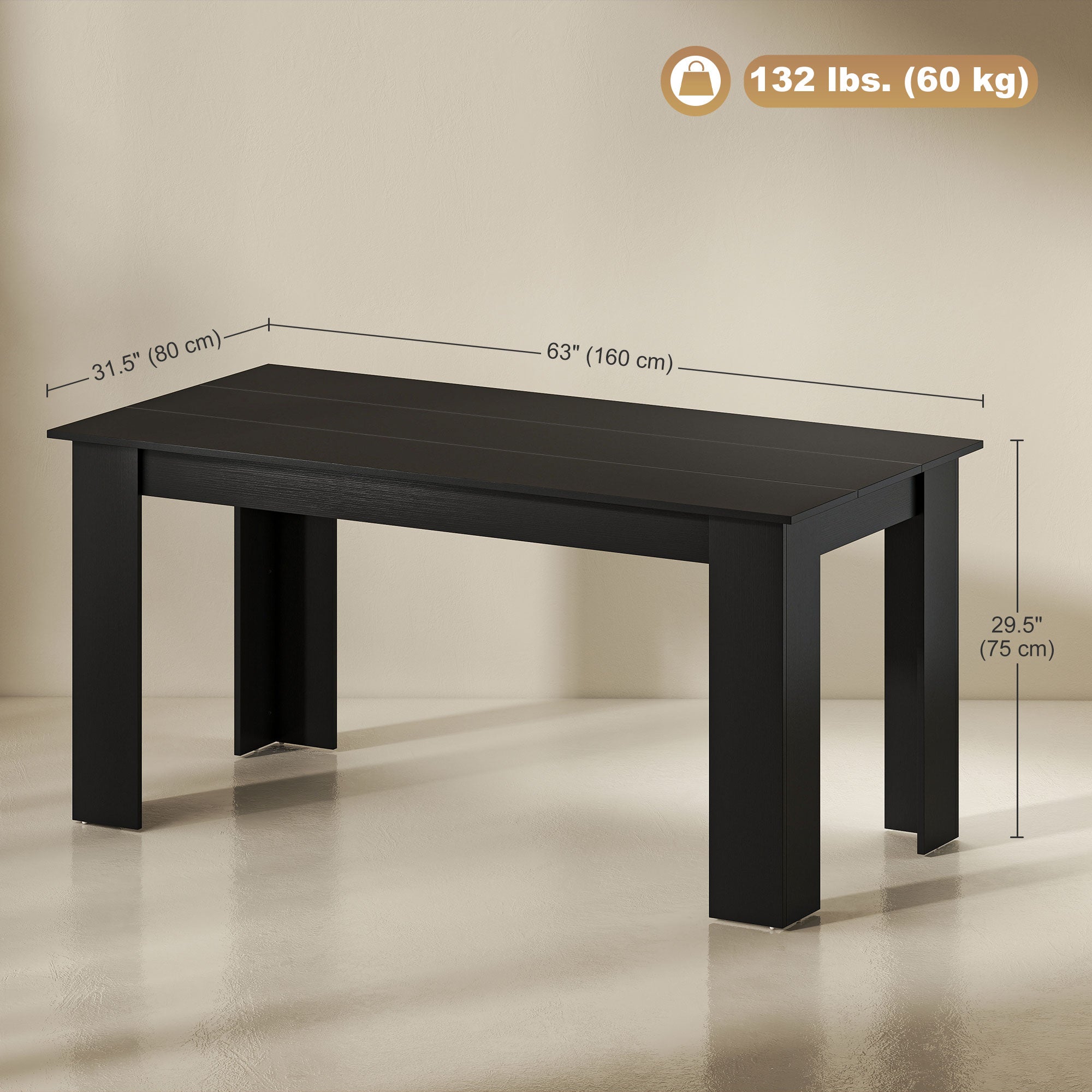 47" Kitchen Table for 4-6 People, Dining Table with Wood Effect for Dining Room, Oak