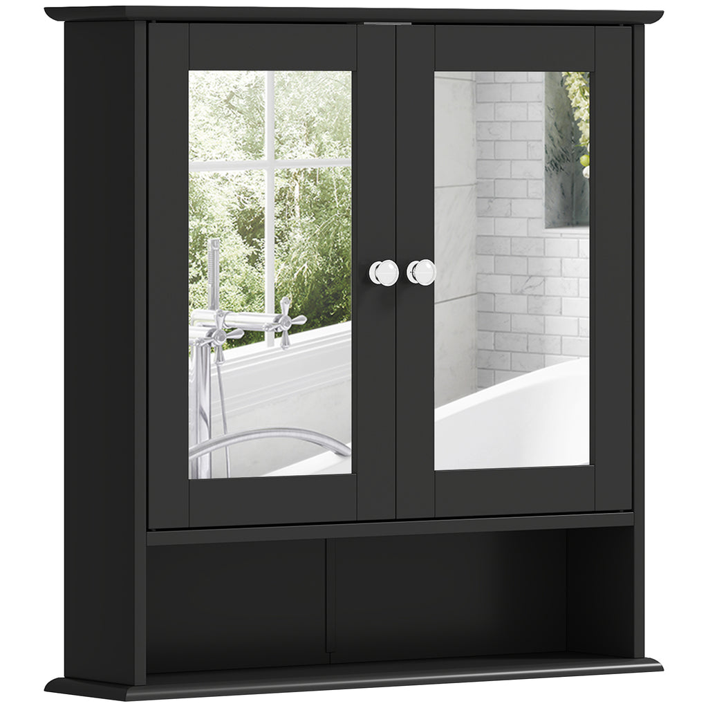 Medicine Cabinet, Wall-Mounted Bathroom Mirror Cabinet with Double Doors, Open Shelf, and Adjustable Shelf, Modern Bathroom Wall Cabinet, White