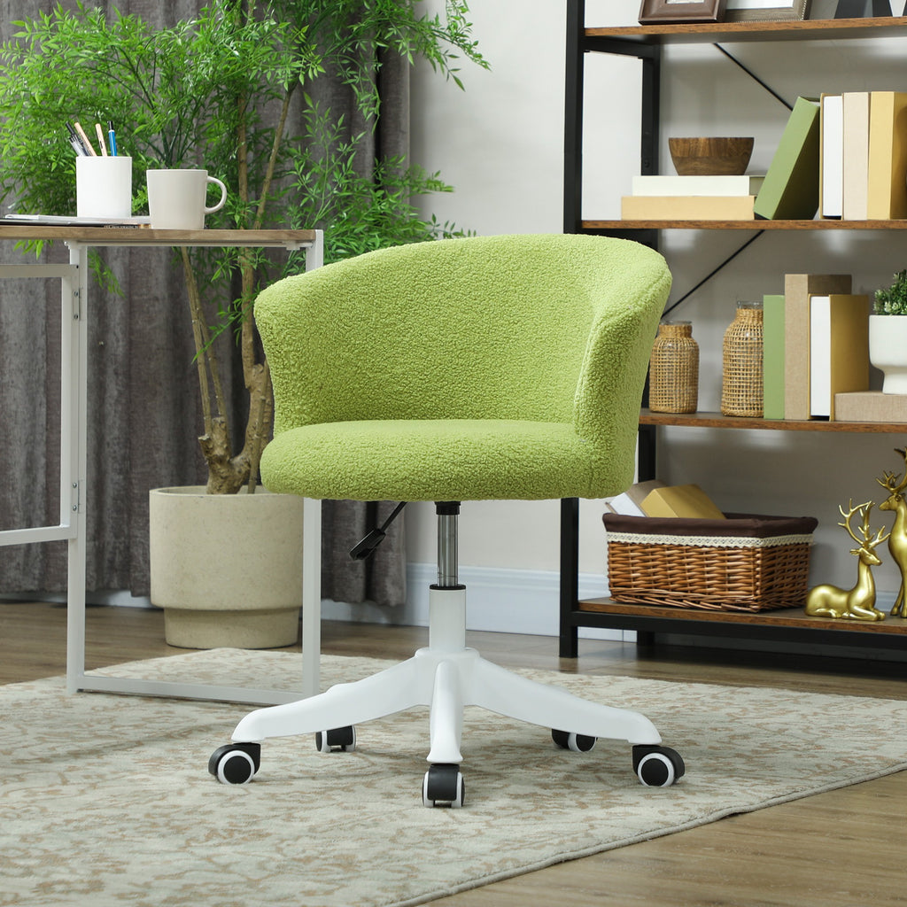 Armless Office Chair, Fluffy Computer Desk Chair with Adjustable Height, Swivel Wheels, Mid Back, Light Green