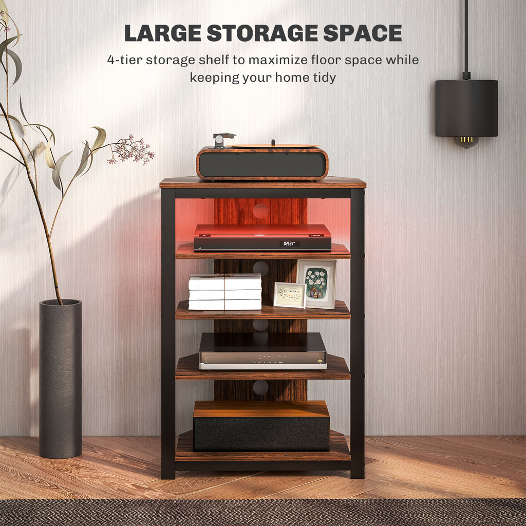 TV Stand for TVs up to 29", Entertainment Center with 4-Tier Storage Shelves and LED Lights for Living Room