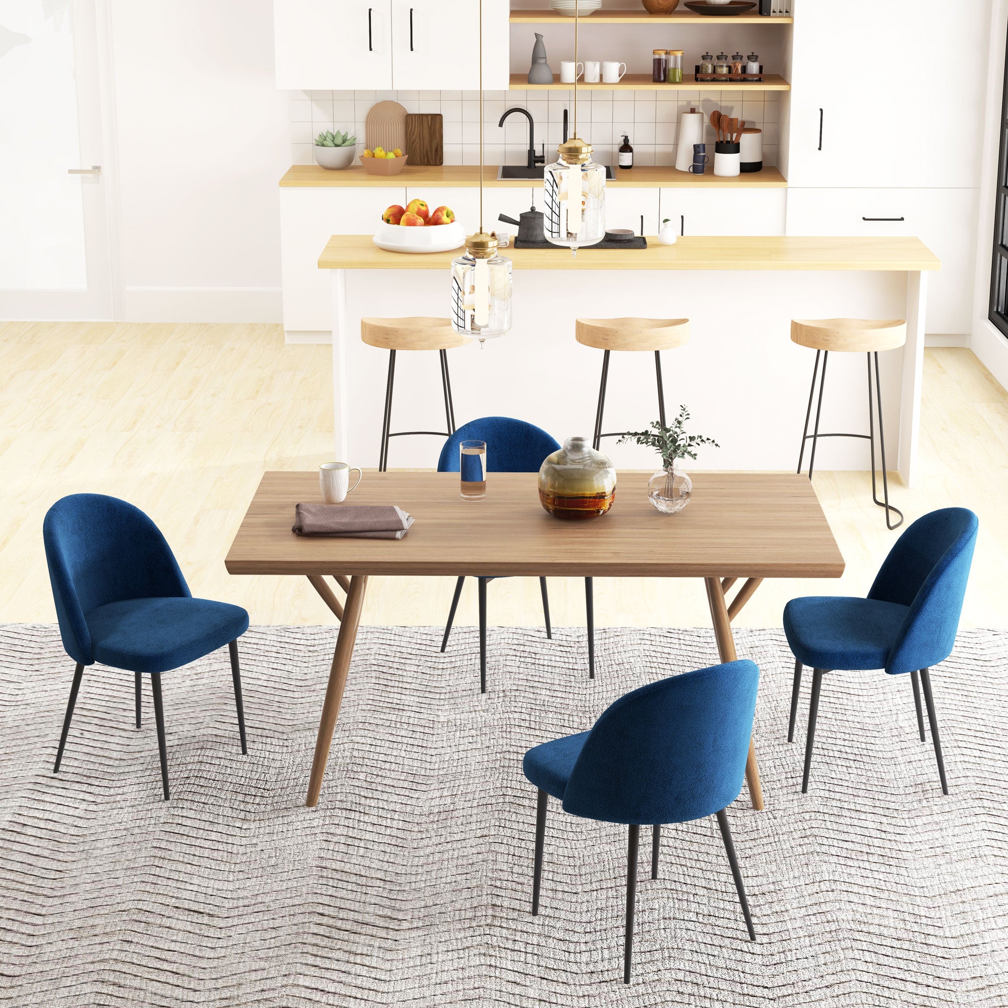 Modern Dining Chairs, Mid-Back Velvet-touch Upholstery Side Chair, Table Chair for Living Room, Dining Room, Dark Blue, Set of 4