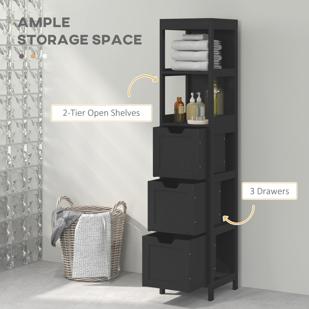 Narrow Bathroom Cabinet with 3 Drawers and 2 Tier Shelf, Tall Cupboard Freestanding Linen Tower, White