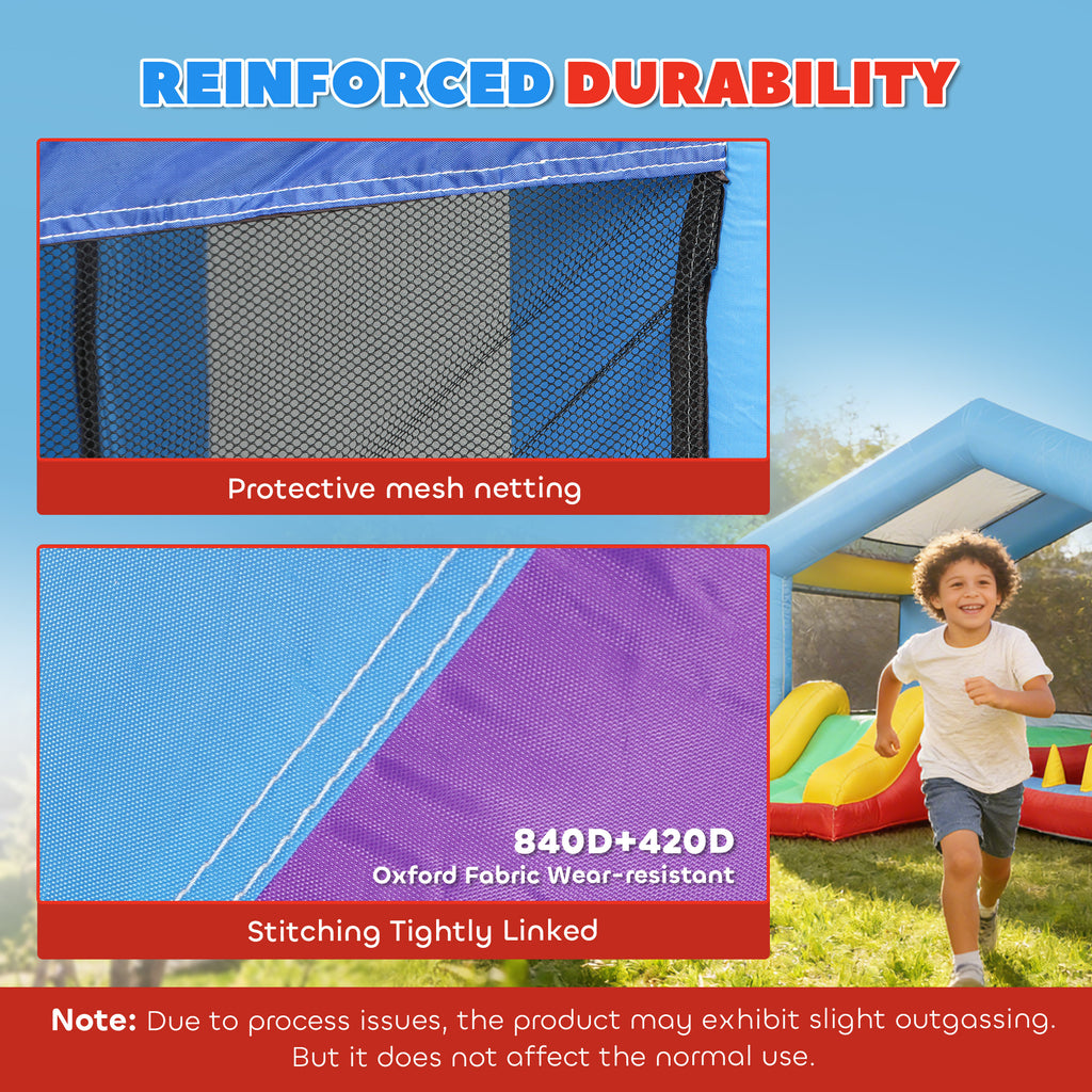 Qaba Bouncy Castle for Kids, Inflatable Bounce House with Slide, Ball Pit, Ring Toss Game, Sunshade and Blower