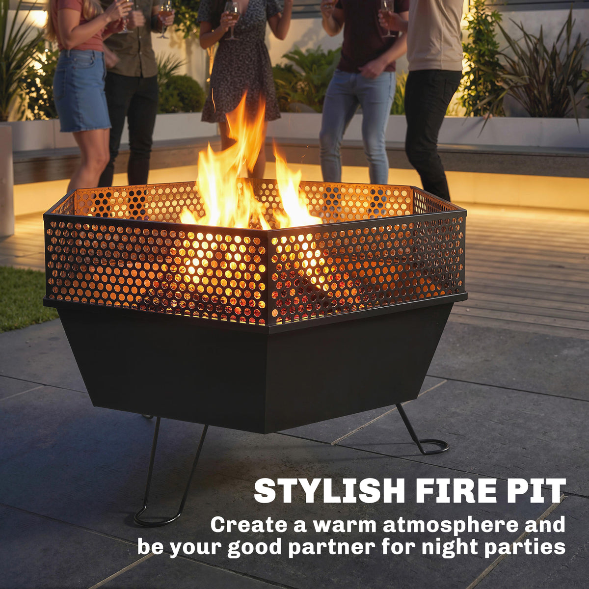 20" Fire Pit with Fire Poker, Foldable Wood Burning Firepits with Lid, Portable Firepit, Black