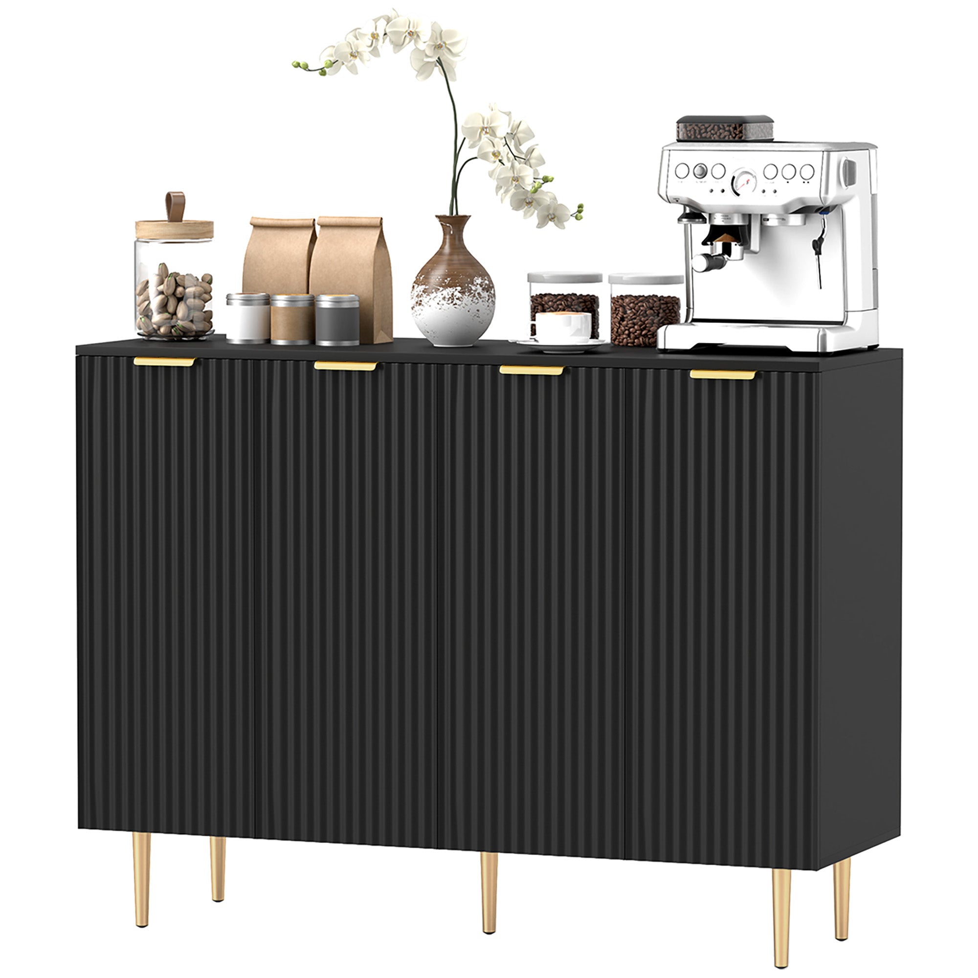 Modern Kitchen Storage Cabinet, Sideboard Buffet Cabinet with Adjustable Shelves for Hallway, Black