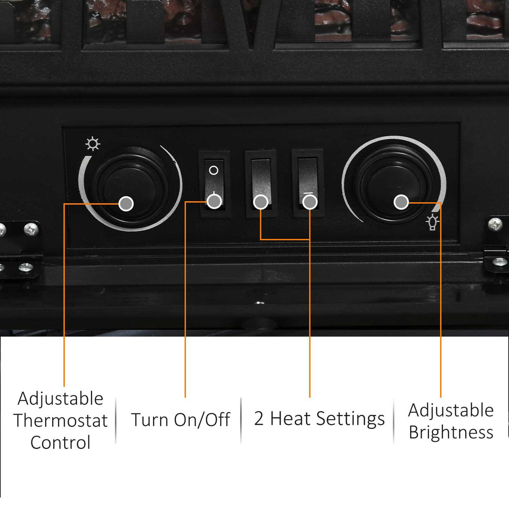 Free Stand Electric Fireplace Stove Heater with Adjustable LED Flame Effect and Front Door, 750W/1500W, Black