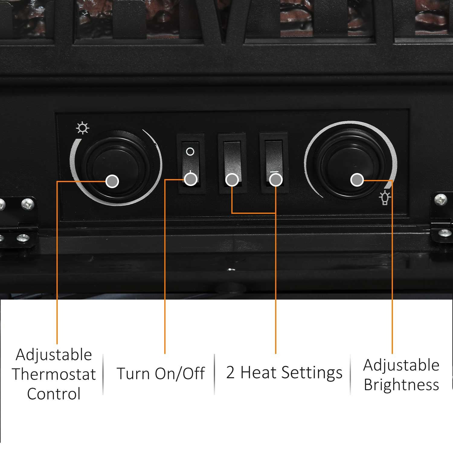 Free Stand Electric Fireplace Stove Heater with Adjustable LED Flame Effect and Front Door, 750W/1500W, Black