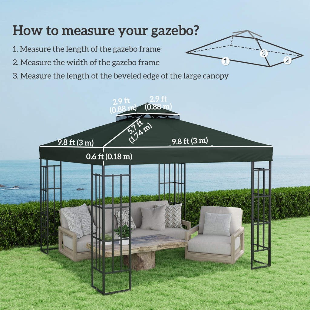 10' x 10' Gazebo Canopy Replacement Cover, 2-Tier Garden Gazebo Roof Replacement, UPF30+, TOP COVER ONLY, Grey