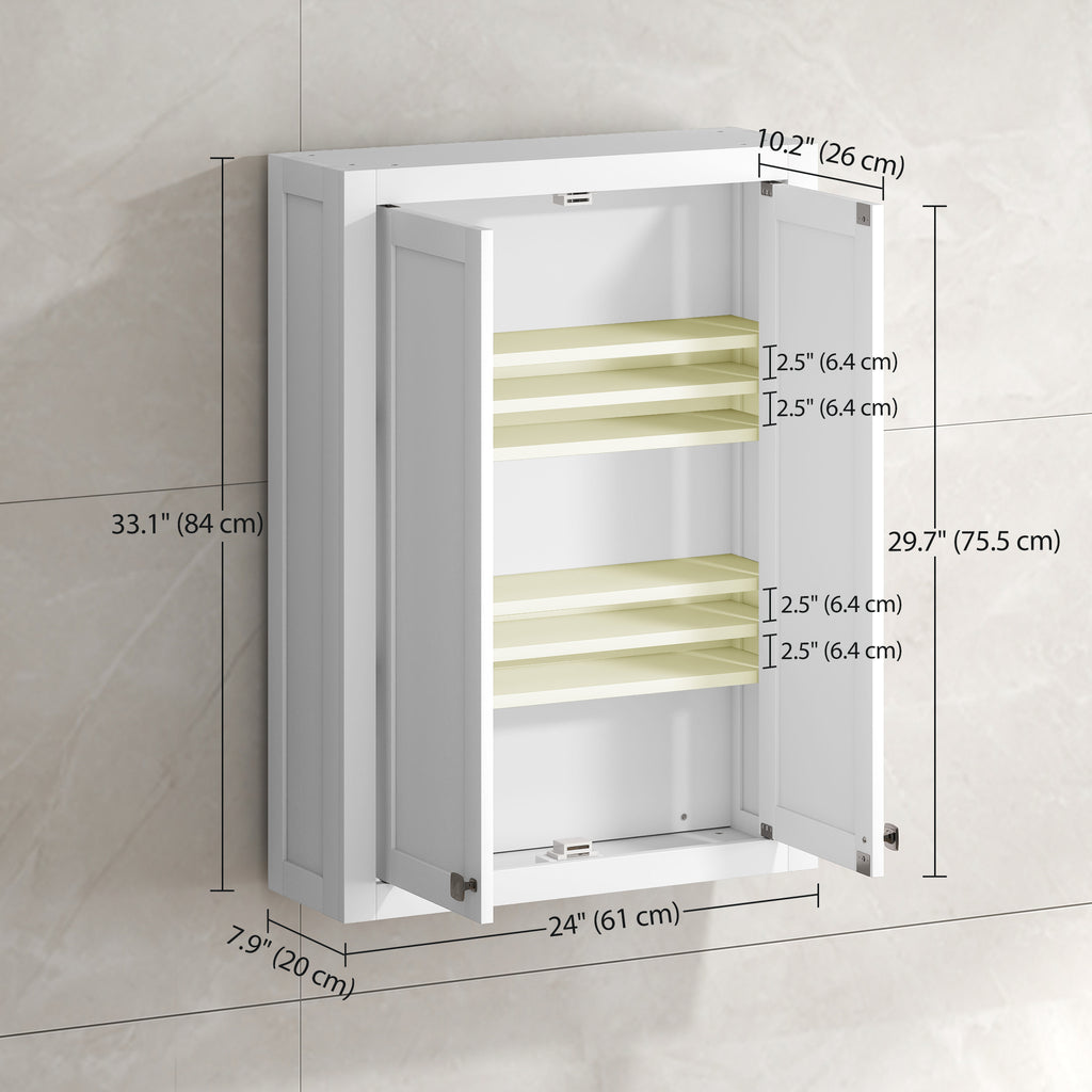 Bathroom Cabinet Wall Mounted, Modern Bathroom Wall Cabinet with 2 Doors and 2 Adjustable Shelves, White