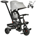 Qaba Tricycle for Toddler 5 in 1 Kids Trike, Foldable Converts Stroller to Toddler Bike, Adjustable Backrest & Curved Canopy, Detachable Guardrail & Handle for 1-5 Years Old, Grey