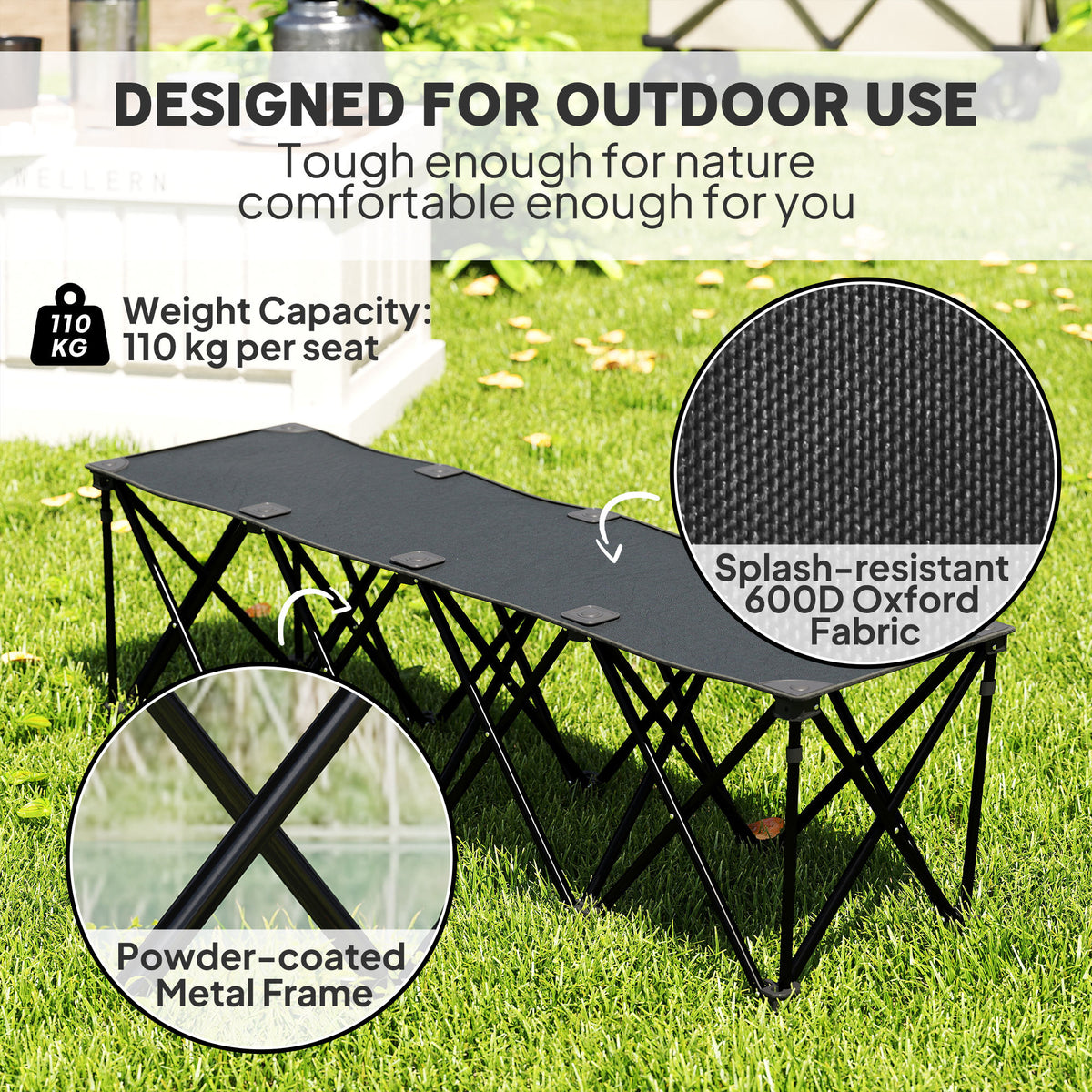 Portable 6-Seater Folding Camping Chair, Team Bench Chair with Carry Bag for Soccer Football Team, No Assembly