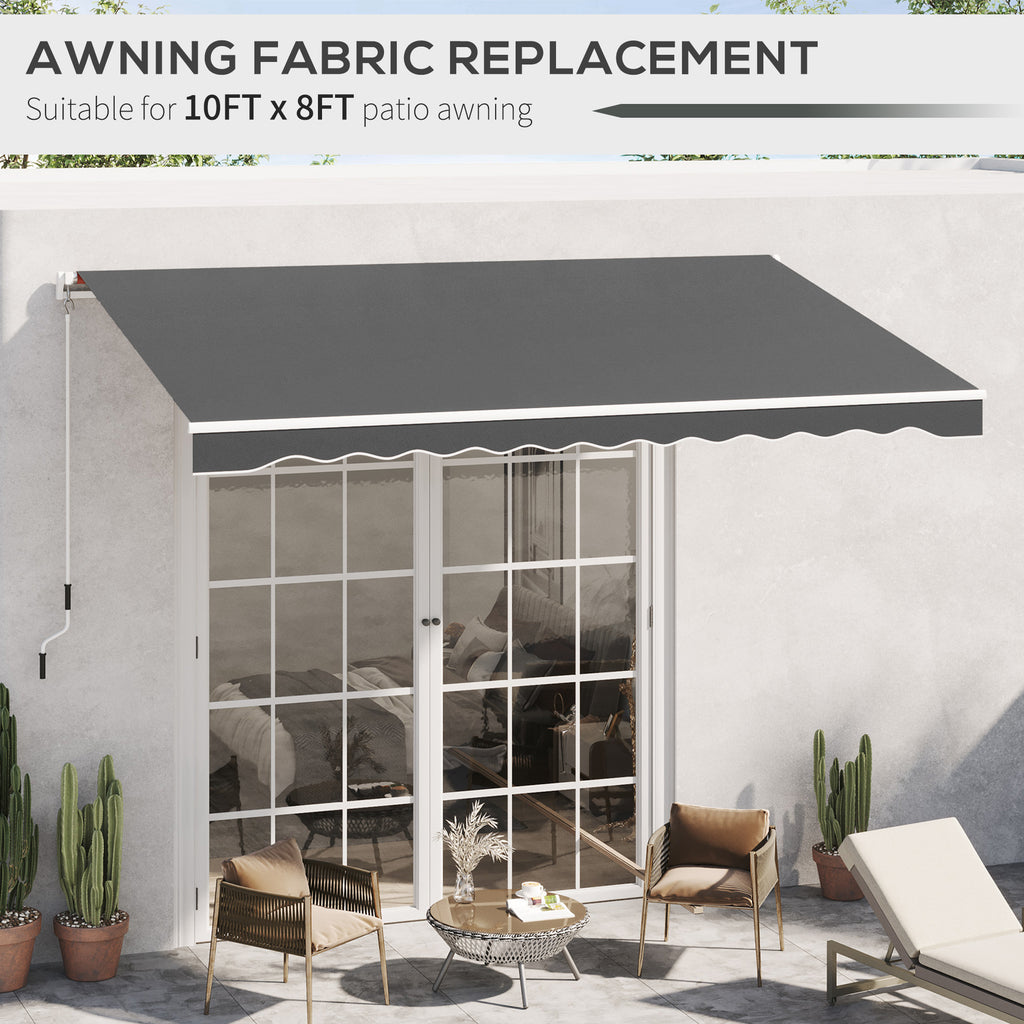 10' x 8' ርትራክታብል ኣውኒንግ ፋብሪክ ምትካእ ደገ ፀሓይ መከላኸሊ ካኖፒ ኣውኒንግ ከበቢ፣ ካብ UV መከላኸሊ፣ ግራጫ